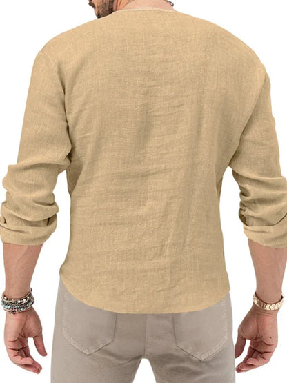 Men's Henry Long Sleeve T-Shirt – Slim Fit, Solid Colour, Deep V-Neck - Shello's Creative Boutique