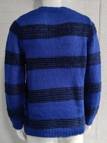 Men's Fitted Striped Round Neck Long Sleeve Knitted Sweater - Shello's Creative Boutique