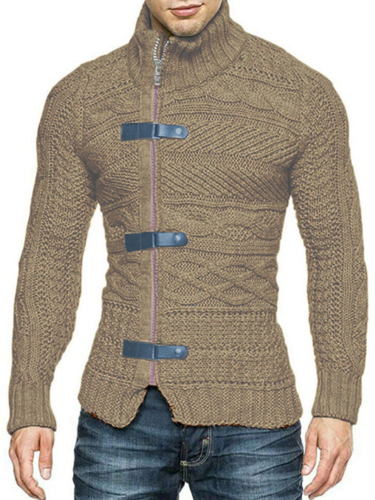 Men's Leather Button Long Sleeve Knitted Cardigan Jacket Shello's Creative Boutique