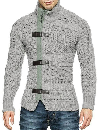 Men's Leather Button Long Sleeve Knitted Cardigan Jacket - Shello's Creative Boutique