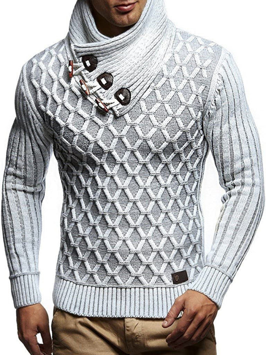 Fashionable men's leather buttoned sweater pullover turtleneck loose coat Shello's Creative Boutique