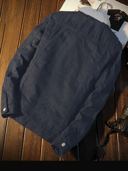 Men's Warm Sherpa Button Lapel Denim Jacket - Shello's Creative Boutique