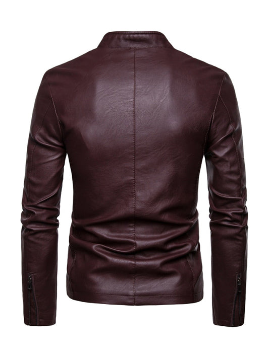 Men's motorcycle zipper stand collar leather jacket Shello's Creative Boutique