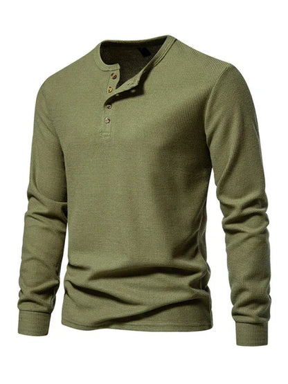Men's Four Button Waffle Henley Neck Long Sleeve T-Shirt - Shello's Creative Boutique
