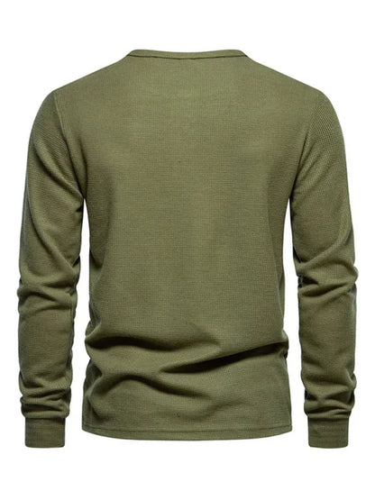 Men's Four Button Waffle Henley Neck Long Sleeve T-Shirt - Shello's Creative Boutique