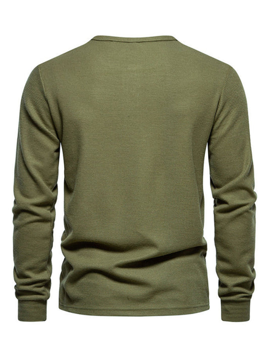 Men's Four Button Waffle Henley Neck Long Sleeve T-Shirt Shello Creative Boutique