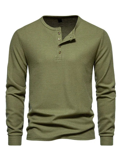 Men's Four Button Waffle Henley Neck Long Sleeve T-Shirt - Shello's Creative Boutique