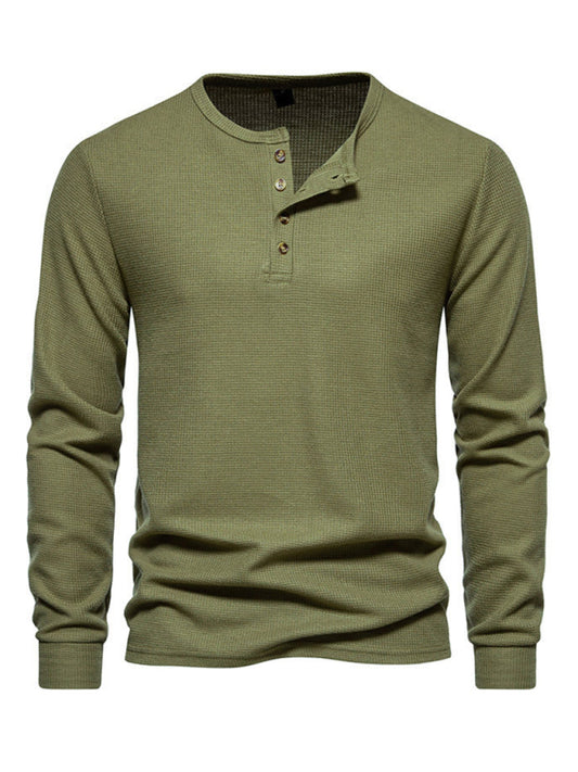 Men's Four Button Waffle Henley Neck Long Sleeve T-Shirt Shello Creative Boutique