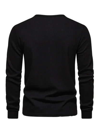 Men's Four Button Waffle Henley Neck Long Sleeve T-Shirt - Shello's Creative Boutique