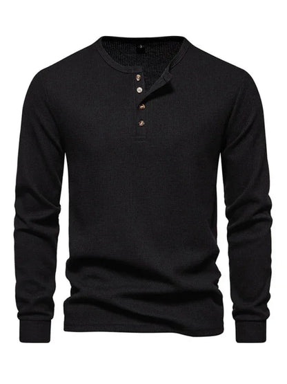 Men's Four Button Waffle Henley Neck Long Sleeve T-Shirt - Shello's Creative Boutique