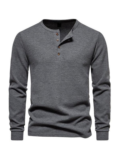 Men's Four Button Waffle Henley Neck Long Sleeve T-Shirt - Shello's Creative Boutique