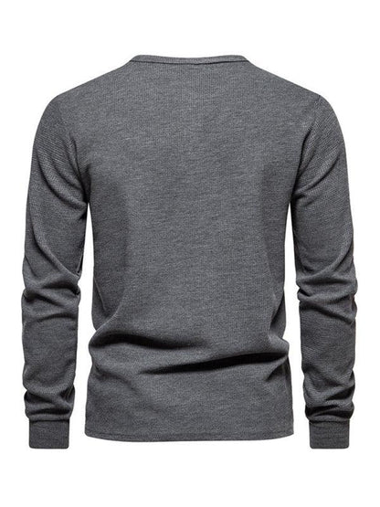 Men's Four Button Waffle Henley Neck Long Sleeve T-Shirt - Shello's Creative Boutique