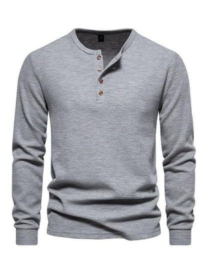 Men's Four Button Waffle Henley Neck Long Sleeve T-Shirt - Shello's Creative Boutique