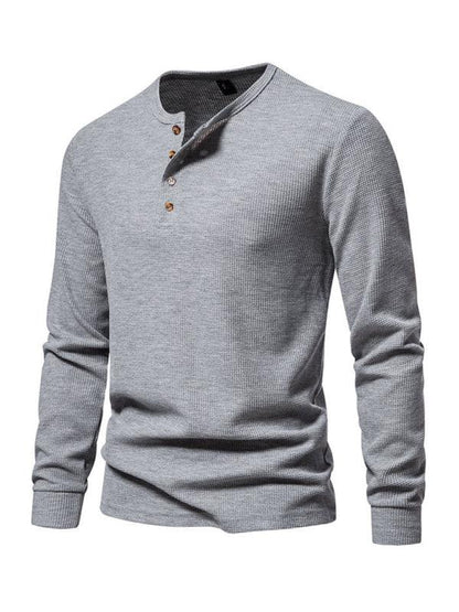 Men's Four Button Waffle Henley Neck Long Sleeve T-Shirt - Shello's Creative Boutique