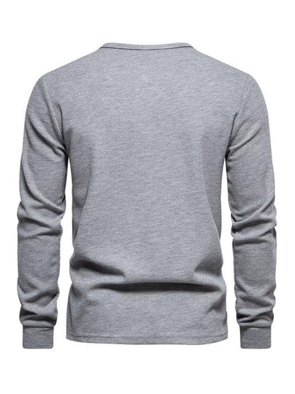 Men's Four Button Waffle Henley Neck Long Sleeve T-Shirt - Shello's Creative Boutique