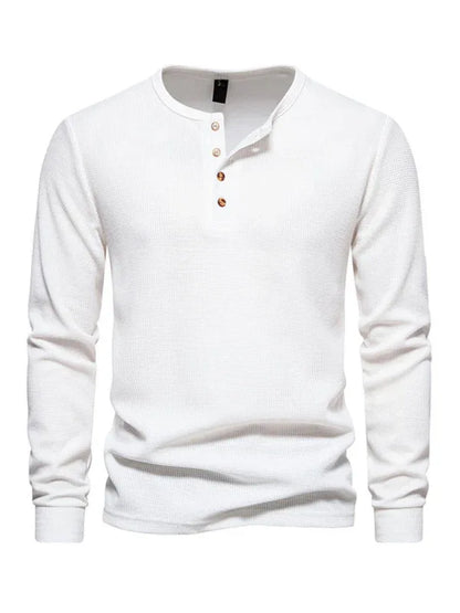 Men's Four Button Waffle Henley Neck Long Sleeve T-Shirt - Shello's Creative Boutique