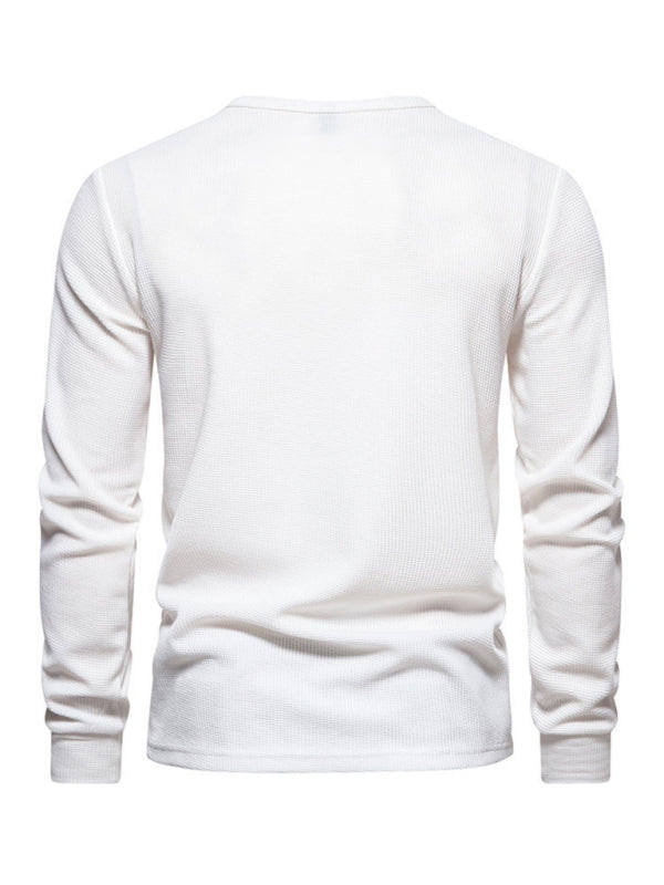 Men's Four Button Waffle Henley Neck Long Sleeve T-Shirt Shello Creative Boutique