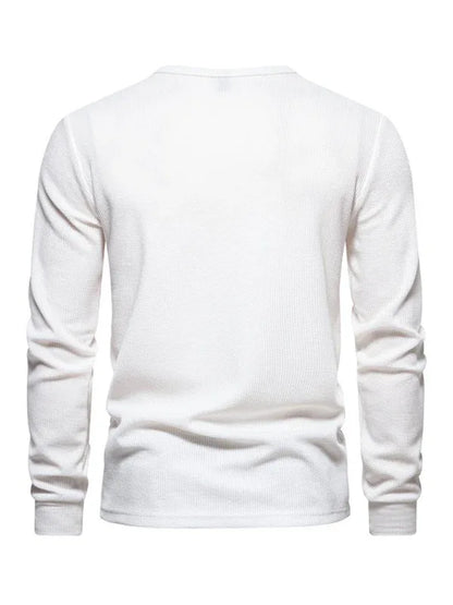 Men's Four Button Waffle Henley Neck Long Sleeve T-Shirt - Shello's Creative Boutique