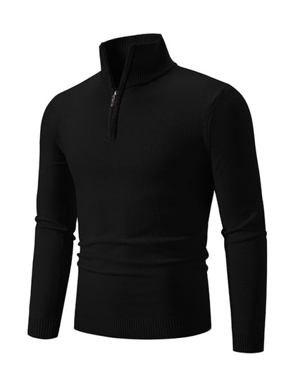 Men's casual solid color sweater half zipper pullover stand collar sweater Shello's Creative Boutique