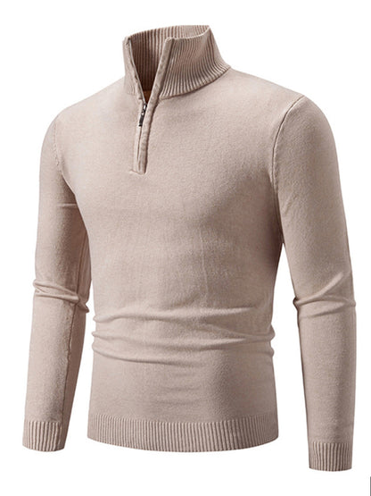 Men's casual solid color sweater half zipper pullover stand collar sweater Shello's Creative Boutique