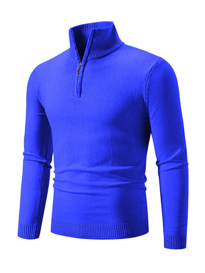 Men's casual solid color sweater half zipper pullover stand collar sweater Shello's Creative Boutique