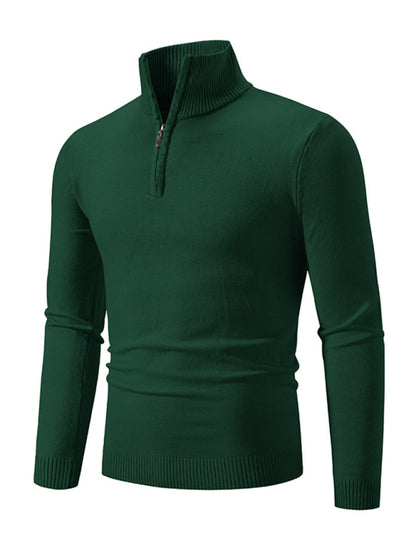 Men's casual solid color sweater half zipper pullover stand collar sweater Shello's Creative Boutique