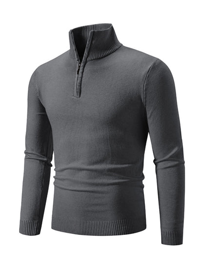 Men's casual solid color sweater half zipper pullover stand collar sweater Shello's Creative Boutique