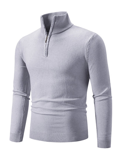 Men's casual solid color sweater half zipper pullover stand collar sweater Shello's Creative Boutique