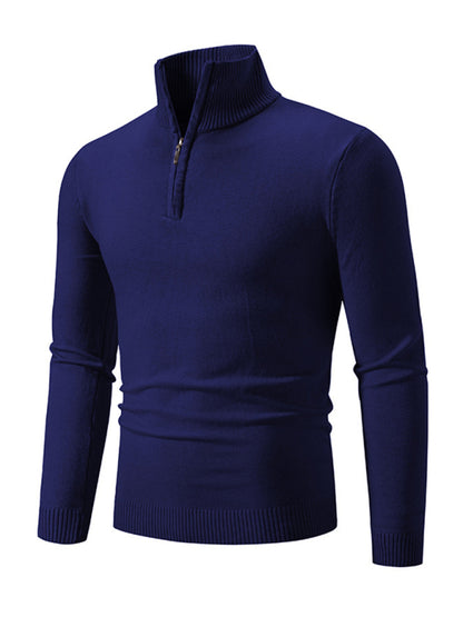 Men's casual solid color sweater half zipper pullover stand collar sweater Shello's Creative Boutique