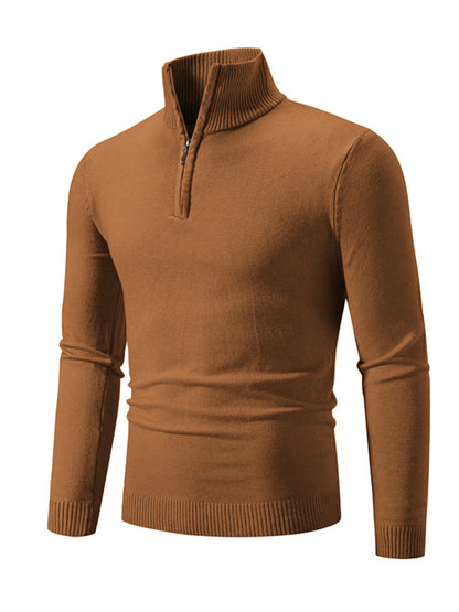 Men's casual solid color sweater half zipper pullover stand collar sweater Shello's Creative Boutique