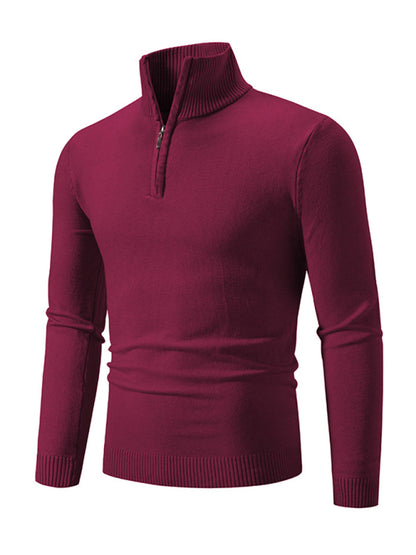 Men's casual solid color sweater half zipper pullover stand collar sweater Shello's Creative Boutique