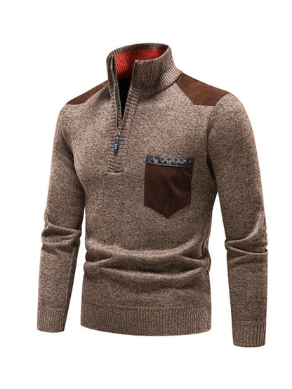Men's stand-up collar thickened patchwork half-zip lapel sweater pullover sweater Shello's Creative Boutique