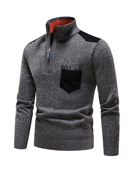 Men's stand-up collar thickened patchwork half-zip lapel sweater pullover sweater Shello's Creative Boutique