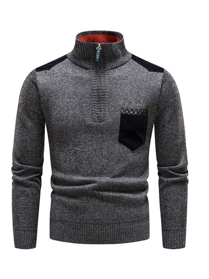 Men's stand-up collar thickened patchwork half-zip lapel sweater pullover sweater Shello's Creative Boutique