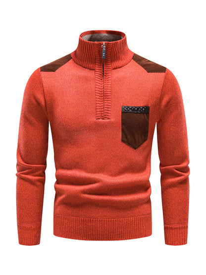 Men's stand-up collar thickened patchwork half-zip lapel sweater pullover sweater Shello's Creative Boutique