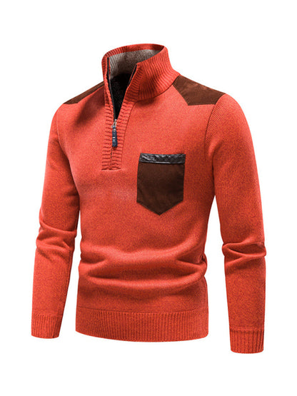 Men's stand-up collar thickened patchwork half-zip lapel sweater pullover sweater Shello's Creative Boutique