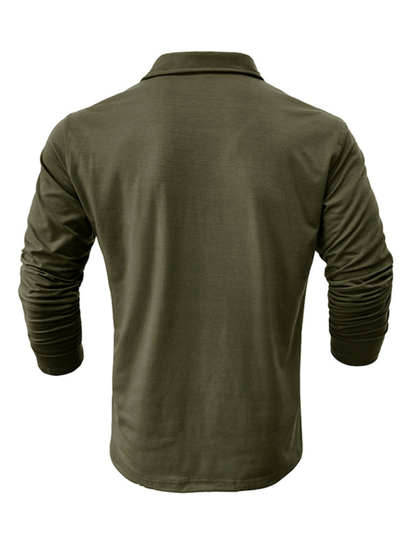 Men's Lapel Polo Solid Color Long Sleeve Polo Shirt Shello Creative Boutique
