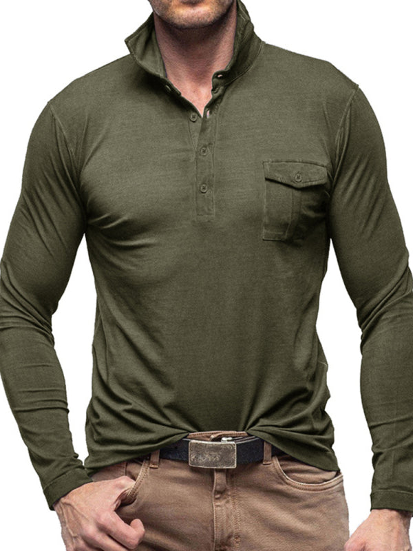 Men's Lapel Polo Solid Color Long Sleeve Polo Shirt Shello Creative Boutique