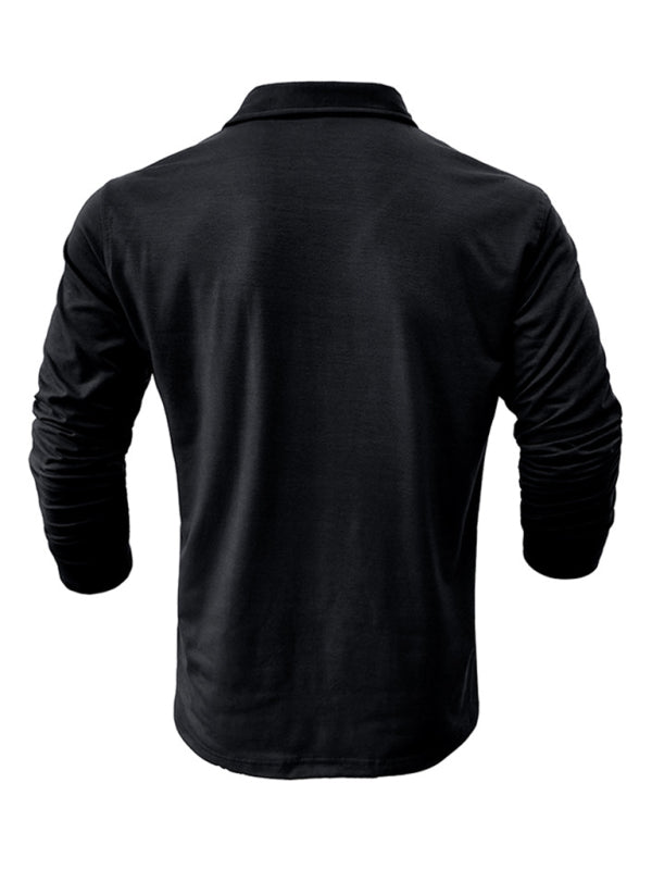 Men's Lapel Polo Solid Color Long Sleeve Polo Shirt Shello Creative Boutique