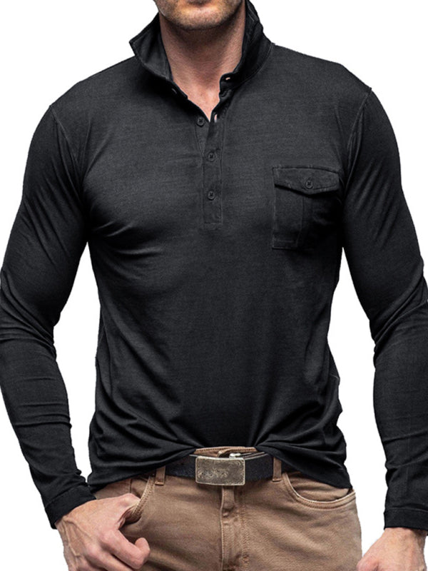 Men's Lapel Polo Solid Color Long Sleeve Polo Shirt Shello Creative Boutique