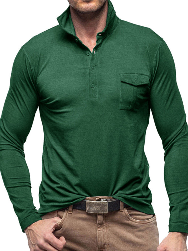 Men's Lapel Polo Solid Color Long Sleeve Polo Shirt Shello Creative Boutique