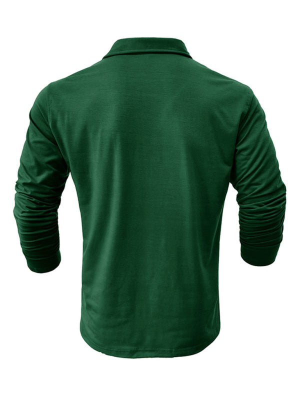 Men's Lapel Polo Solid Color Long Sleeve Polo Shirt Shello Creative Boutique