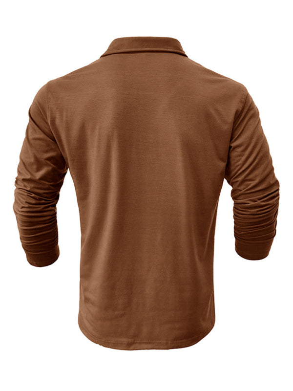 Men's Lapel Polo Solid Color Long Sleeve Polo Shirt Shello Creative Boutique