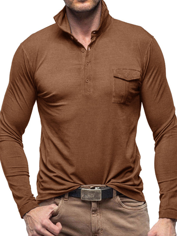 Men's Lapel Polo Solid Color Long Sleeve Polo Shirt Shello Creative Boutique