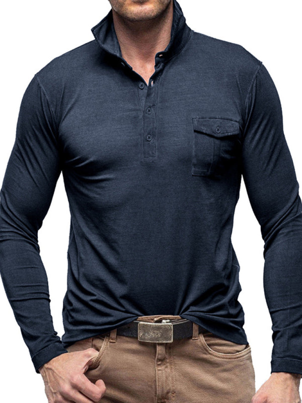 Men's Lapel Polo Solid Color Long Sleeve Polo Shirt Shello Creative Boutique