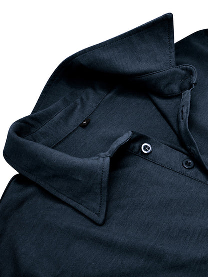 Men's Lapel Polo Solid Color Long Sleeve Polo Shirt Shello Creative Boutique