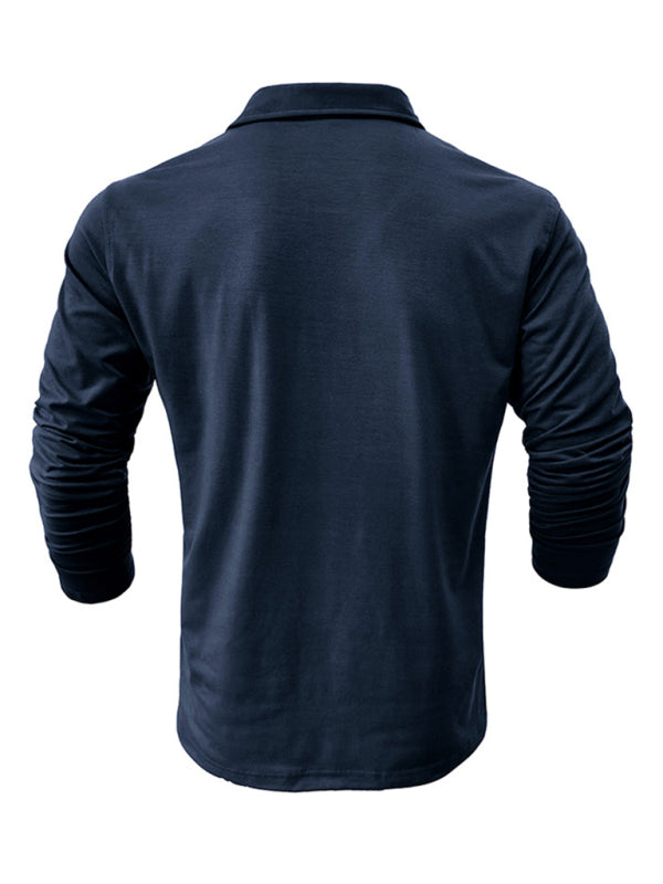 Men's Lapel Polo Solid Color Long Sleeve Polo Shirt Shello Creative Boutique