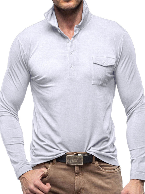 Men's Lapel Polo Solid Color Long Sleeve Polo Shirt Shello Creative Boutique