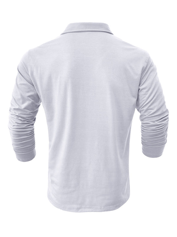 Men's Lapel Polo Solid Color Long Sleeve Polo Shirt Shello Creative Boutique