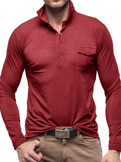 Men's Lapel Polo Solid Color Long Sleeve Polo Shirt Shello Creative Boutique